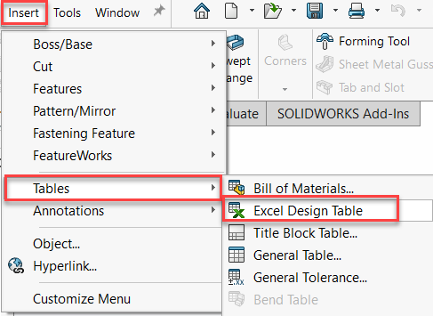 Nothing Happens When Excel Design Table Is Being Inserted In SOLIDWORKS 