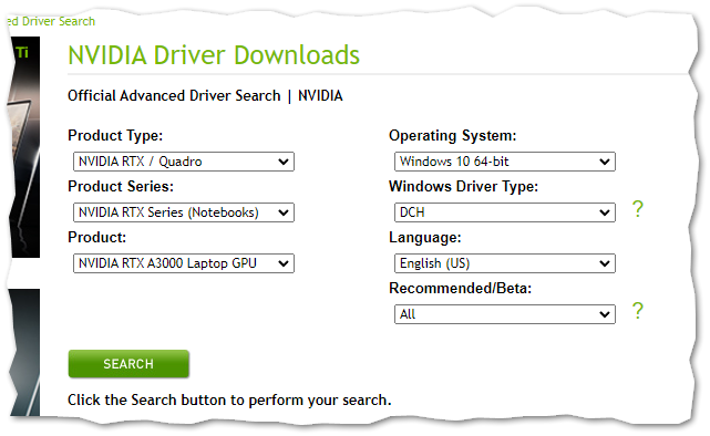 Nvidia driver 2025 search advanced